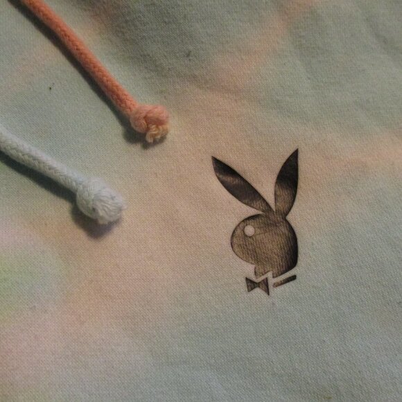 Playboy Men Large Blue Red Yellow Tie Dye Warm Long Sleeve Pullover Hoodie - Picture 3 of 8